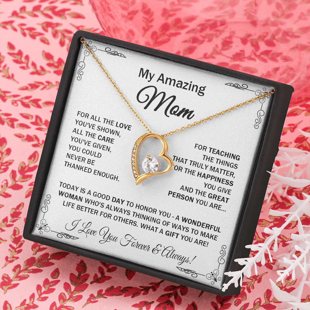 Amazing Mom - For All The Love - Forever Love Necklace Message Gift Card For Mother's Day Birthday From Daughter Son