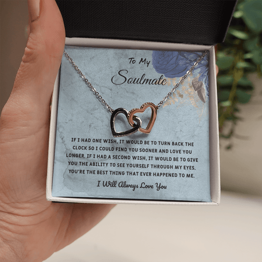 Soulmate If I Had One Wish - Interlocking Hearts Necklace Message Card