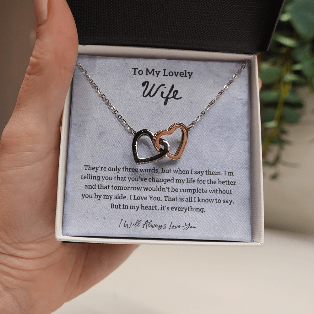 They're Only Three Words - Interlocking Hearts Necklace Message Card