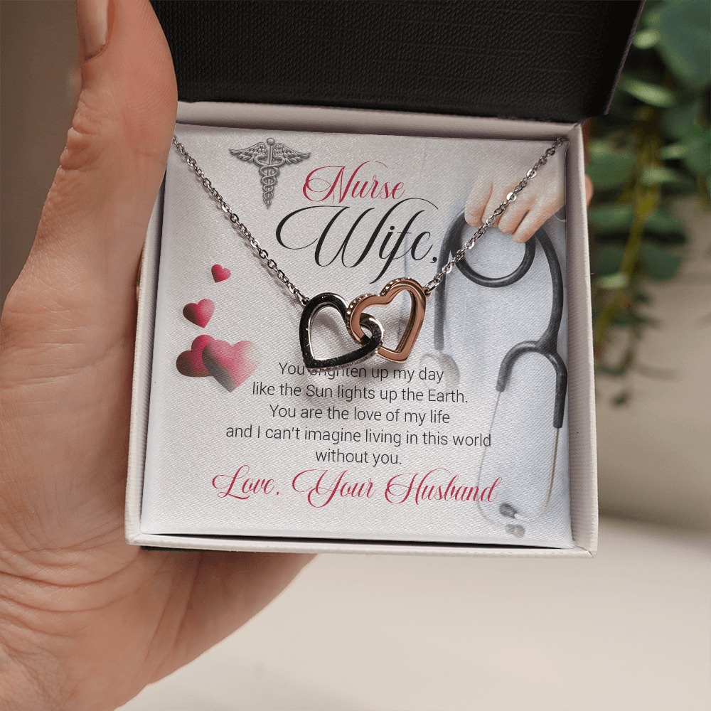 Nurse Wife - You Brighten Up My Day - Interlocking Hearts Necklace Message Card