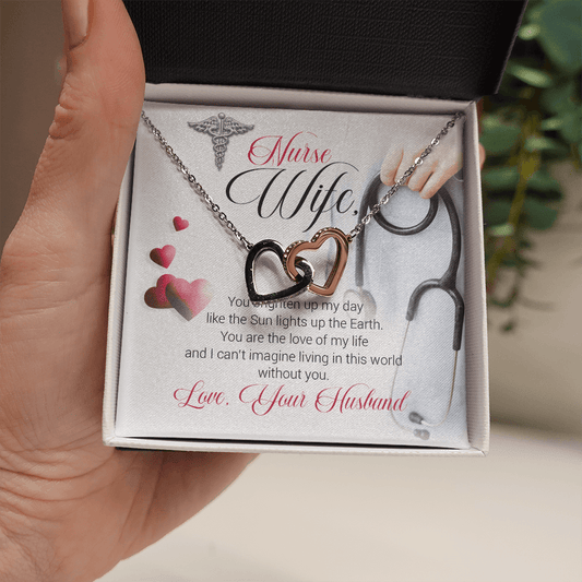 Nurse Wife - You Brighten Up My Day - Interlocking Hearts Necklace Message Card