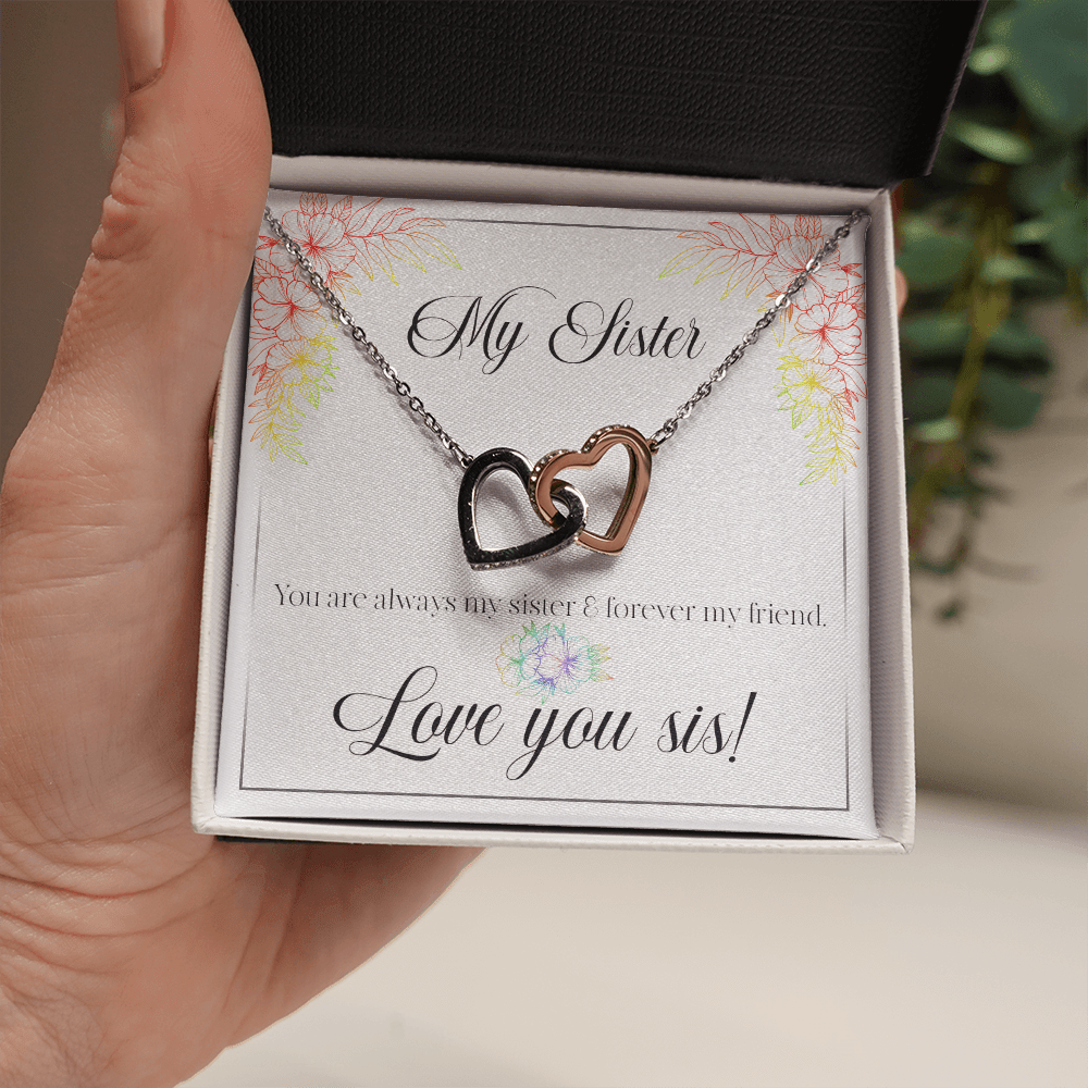 My Sister, Love You Sis - Interlocking Hearts Necklace Message Card