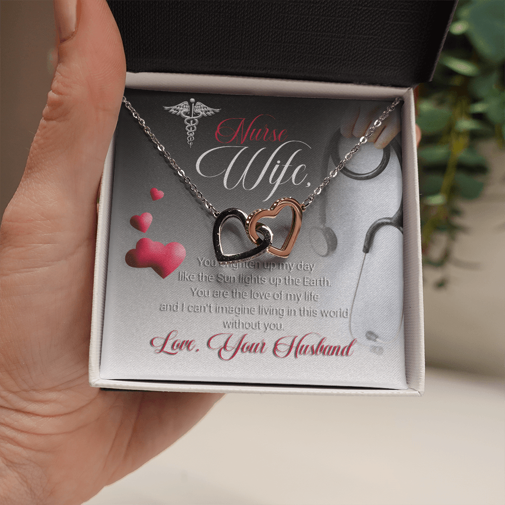 Nurse Wife - You Brighten Up My Day - Interlocking Hearts Necklace Message Card