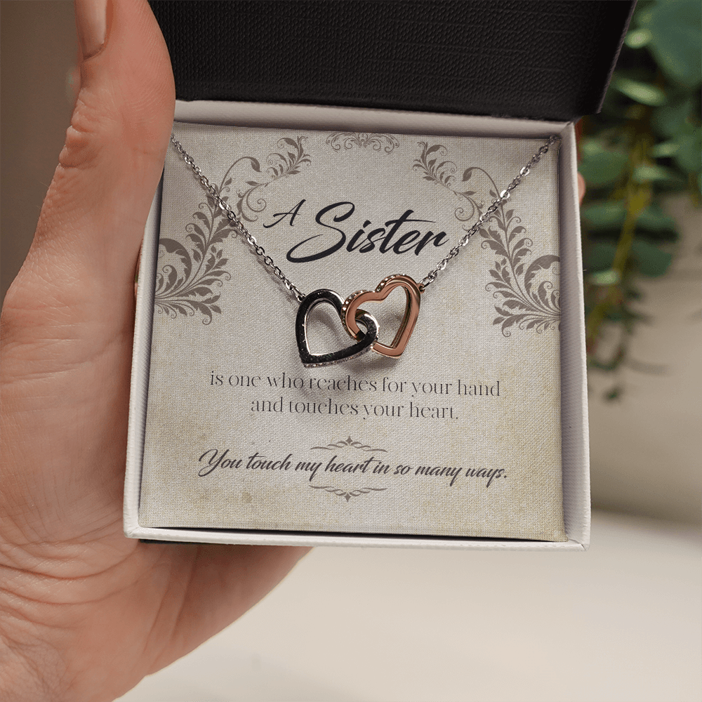 A Sister Is One Who Reaches For Your Hand - Interlocking Hearts Message Card