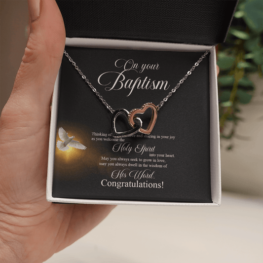 On Your Baptism - Thinking Of You With Love - Interlocking Hearts Necklace Message Card