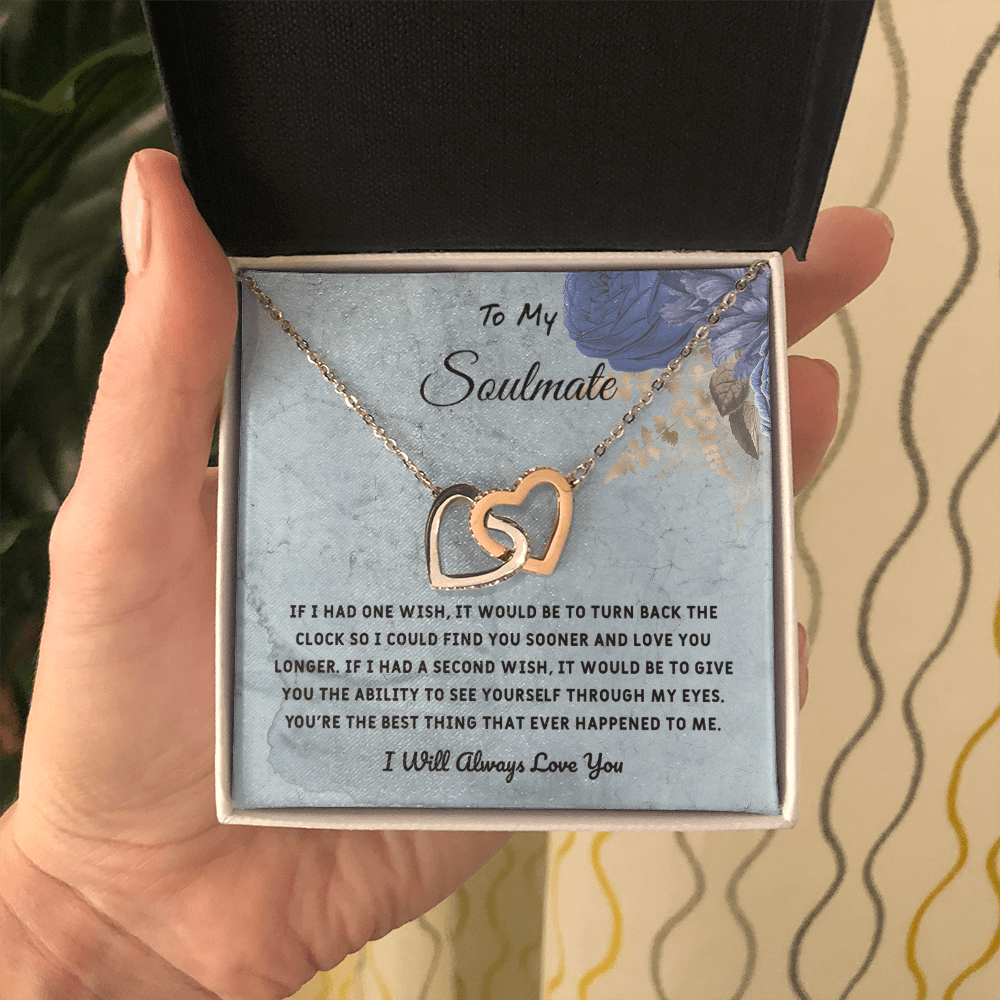 Soulmate If I Had One Wish - Interlocking Hearts Necklace Message Card