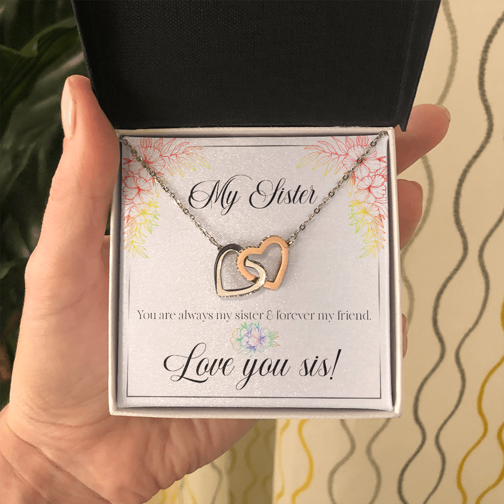 My Sister, Love You Sis - Interlocking Hearts Necklace Message Card