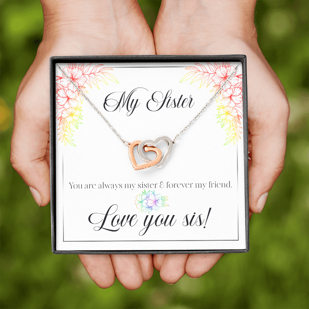 My Sister, Love You Sis - Interlocking Hearts Necklace Message Card