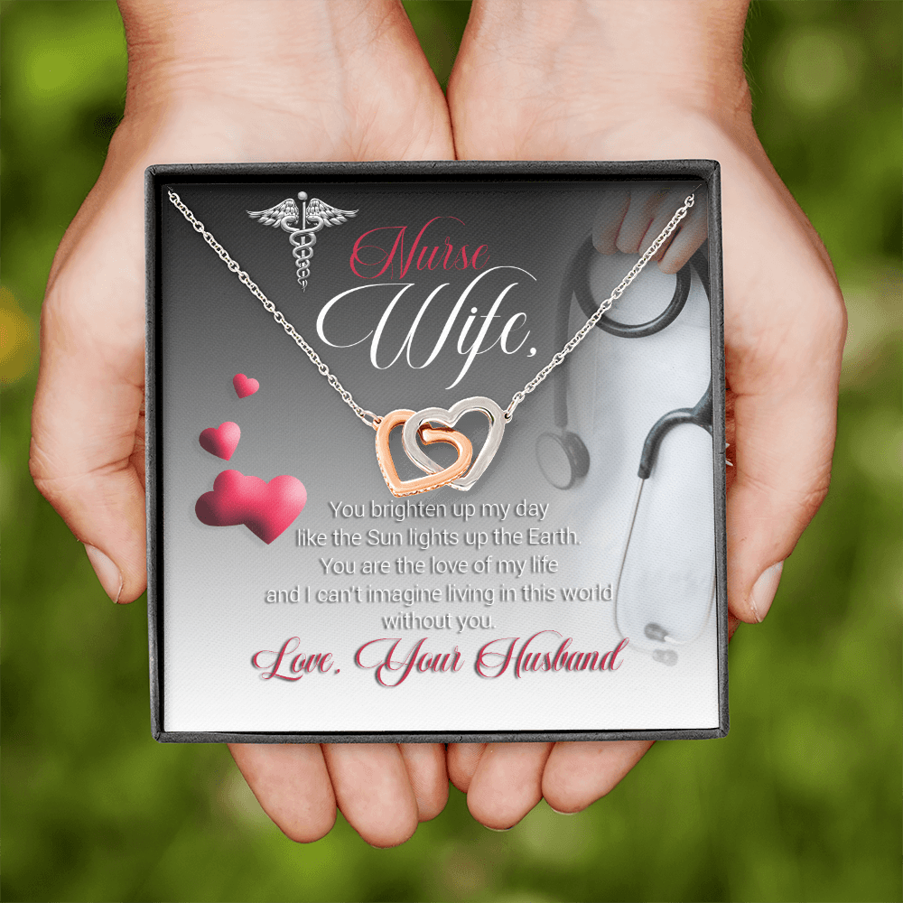 Nurse Wife - You Brighten Up My Day - Interlocking Hearts Necklace Message Card