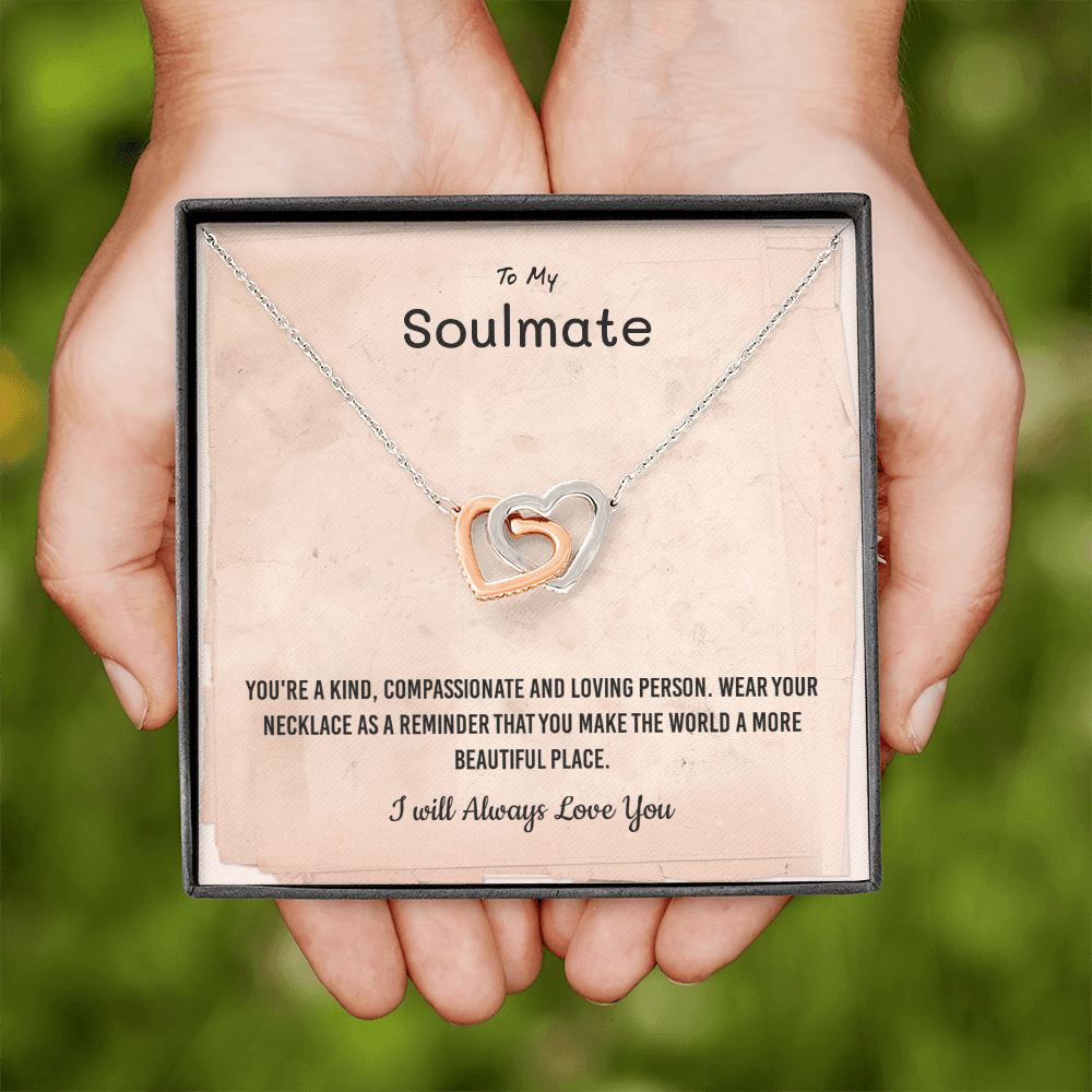 You're a kind, compassionate and loving person - Interlocking Hearts Necklace Message Card