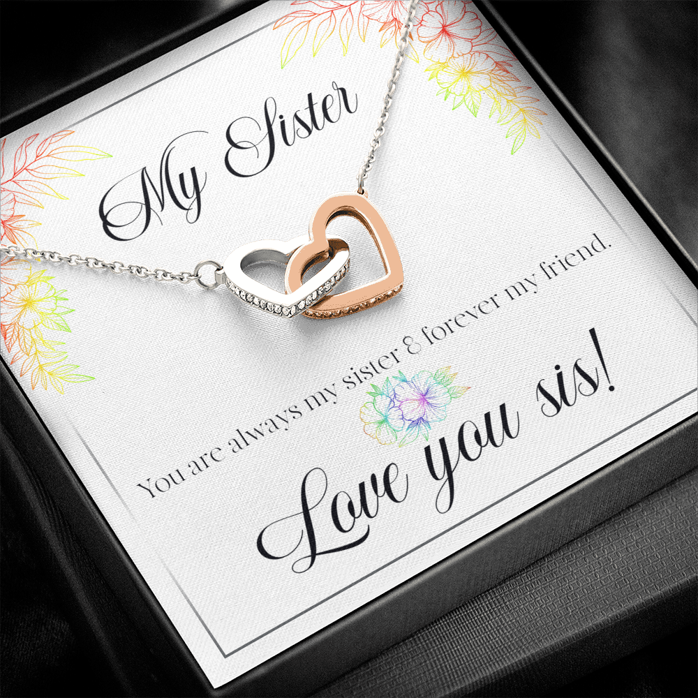 My Sister, Love You Sis - Interlocking Hearts Necklace Message Card