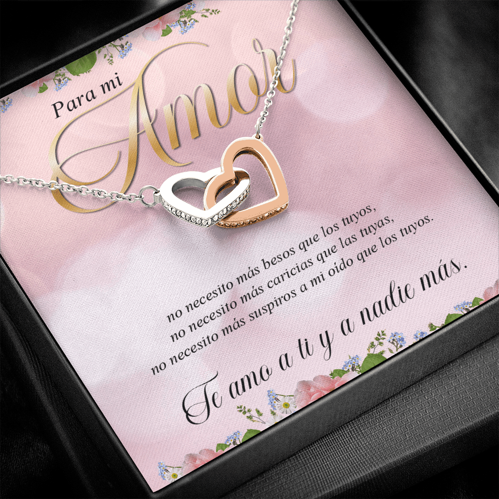 Para Mi Amor -No Necesito Más Besos Que Los Tuyos - Interlocking Hearts Necklace Message Card