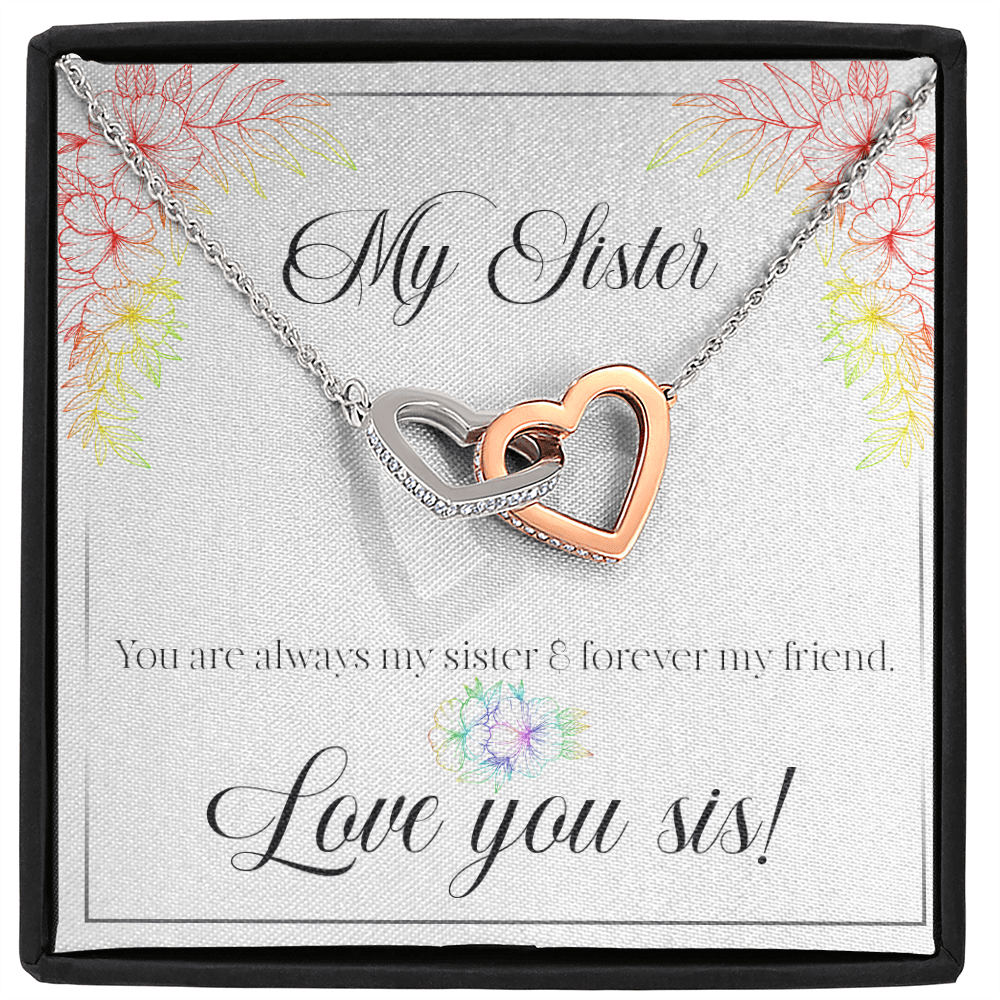 My Sister, Love You Sis - Interlocking Hearts Necklace Message Card