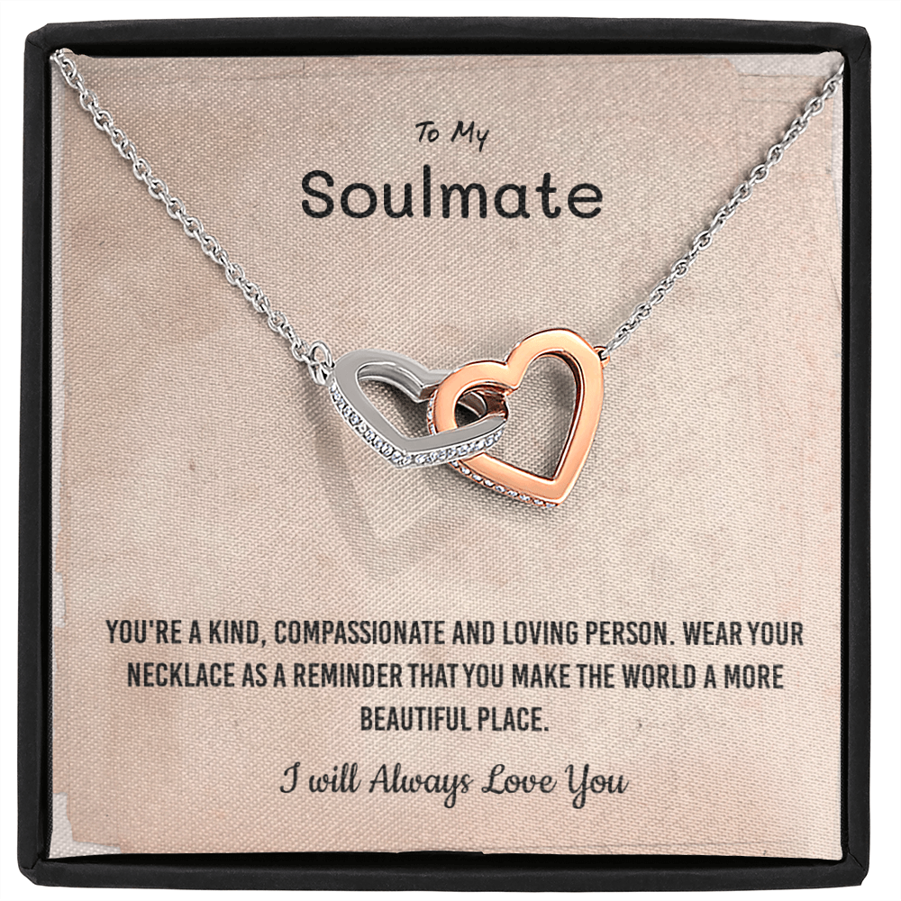 You're a kind, compassionate and loving person - Interlocking Hearts Necklace Message Card