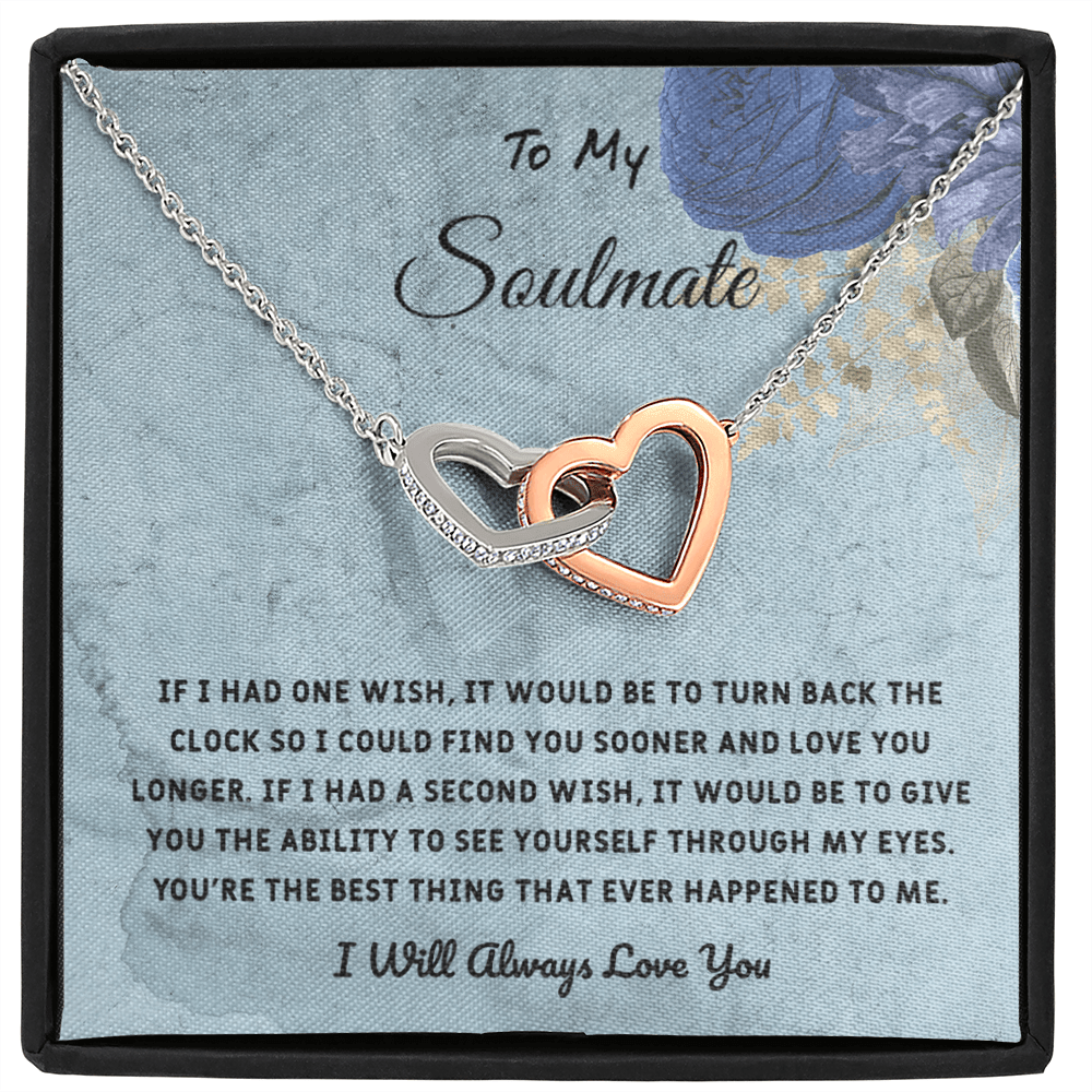 Soulmate If I Had One Wish - Interlocking Hearts Necklace Message Card