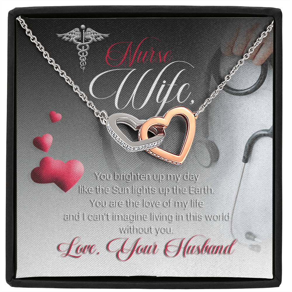 Nurse Wife - You Brighten Up My Day - Interlocking Hearts Necklace Message Card