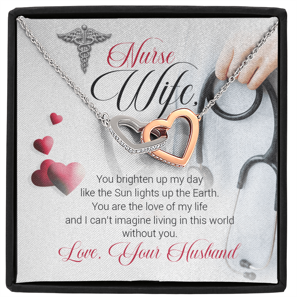 Nurse Wife - You Brighten Up My Day - Interlocking Hearts Necklace Message Card