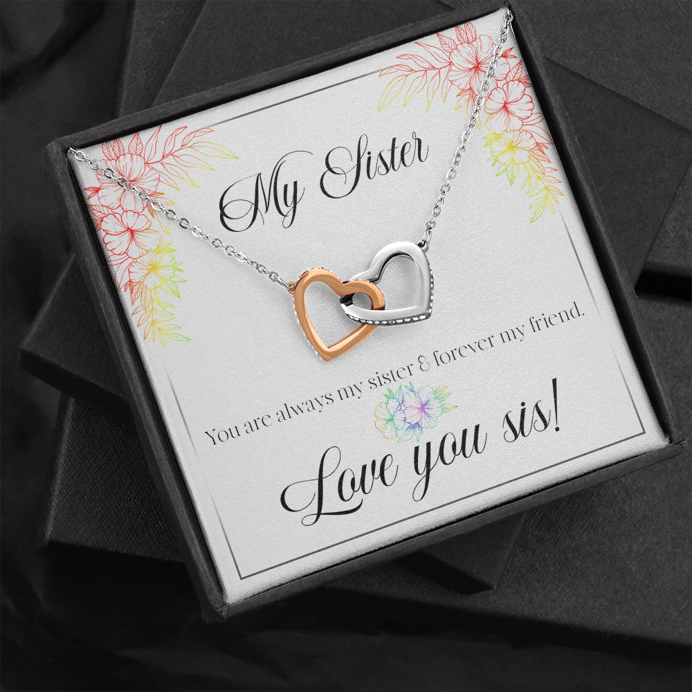 My Sister, Love You Sis - Interlocking Hearts Necklace Message Card