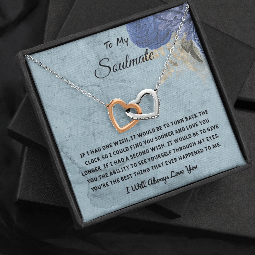 Soulmate If I Had One Wish - Interlocking Hearts Necklace Message Card