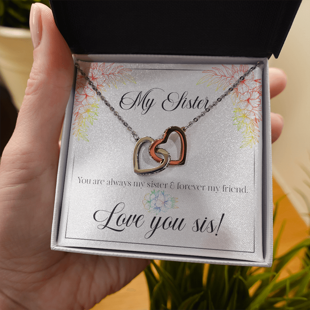 My Sister, Love You Sis - Interlocking Hearts Necklace Message Card