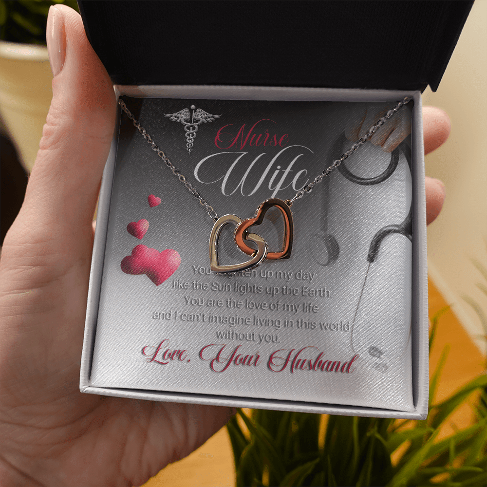 Nurse Wife - You Brighten Up My Day - Interlocking Hearts Necklace Message Card