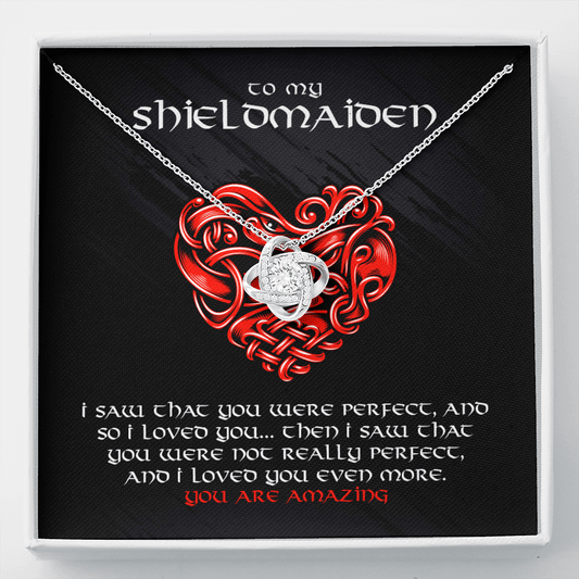 To My Shieldmaiden Necklace - Love Knot Necklace Message Card - Norse Jewellery, Wife Gift, Viking Gift