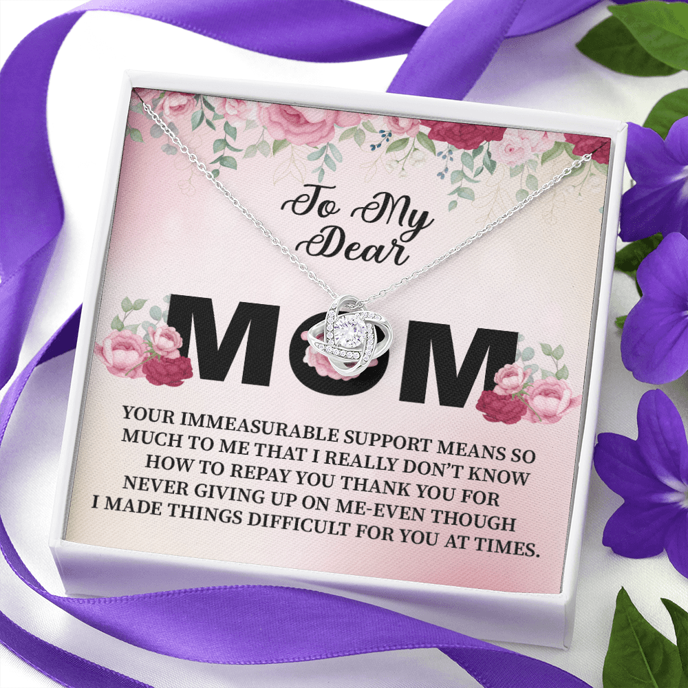 Mom - Your Immeasurable Support - Love Knot Necklace Message Card