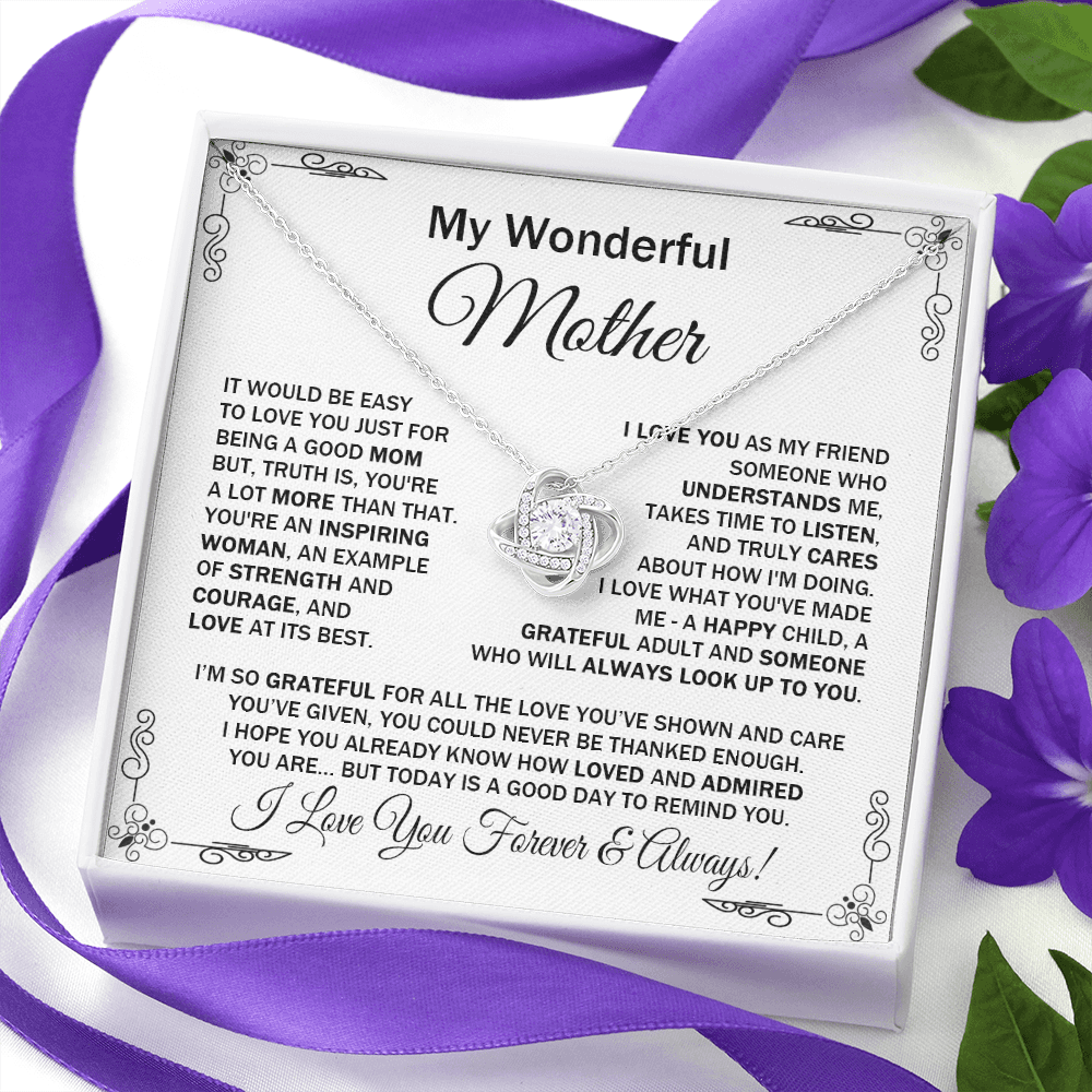 Wonderful Mother - It Would Be Easy To Love You - Love Knot Necklace Message Card Gift For Mother's Day Birthday