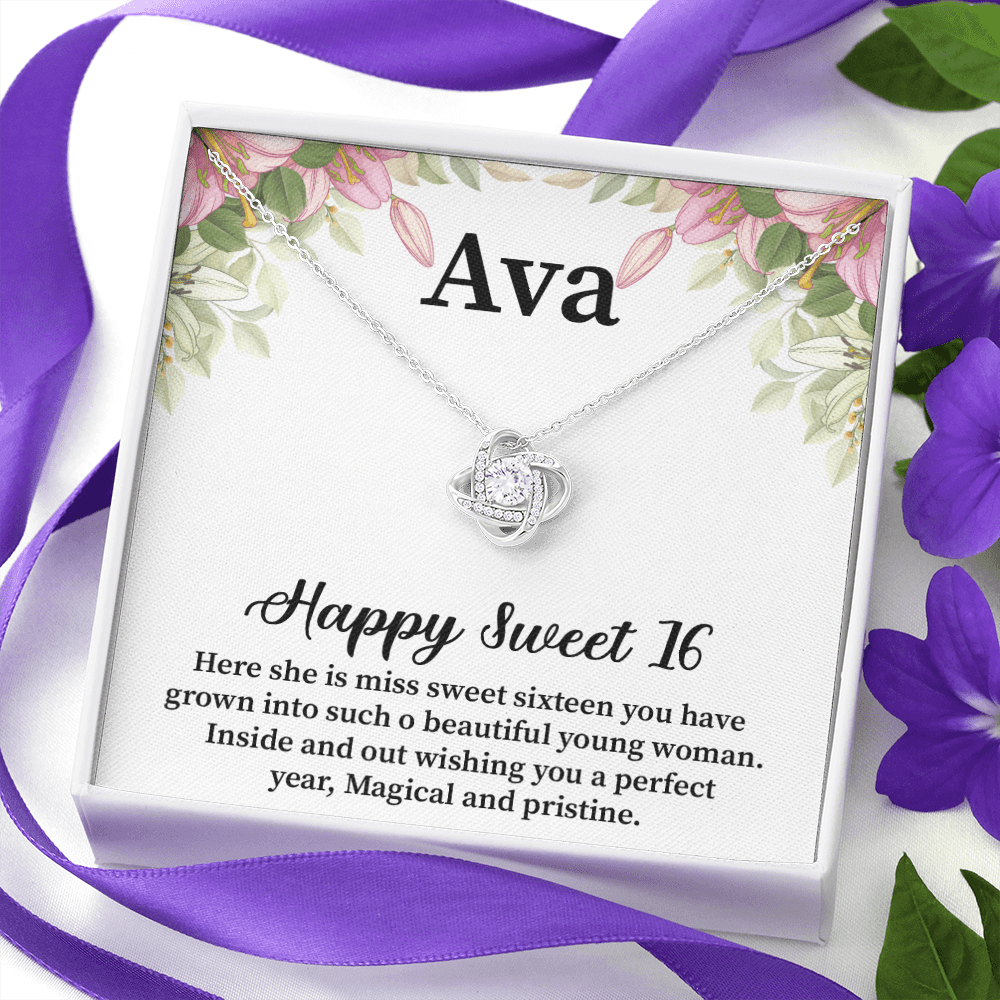 Ava - Personalized Birthday Love Knot Necklace Message Card