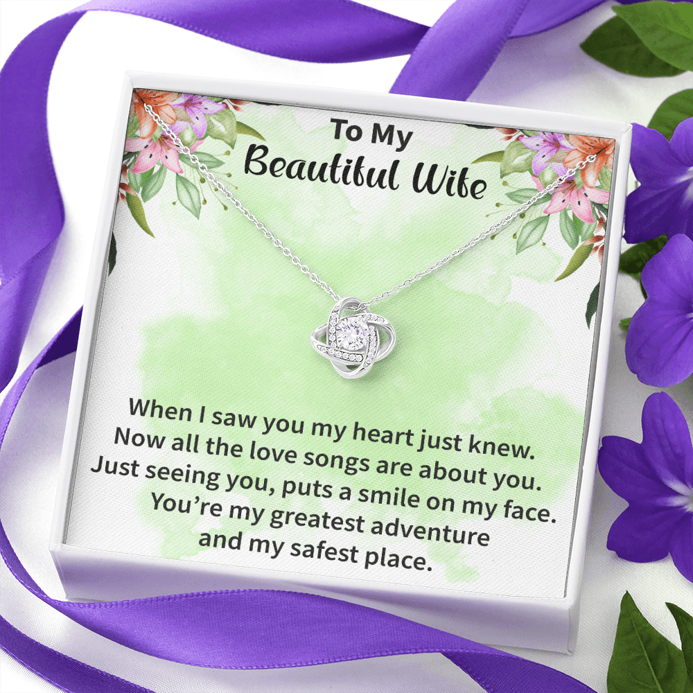Wife - When I Saw You Love Knot Necklace Message Card