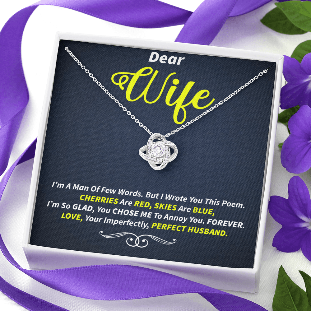 Wife - I'm A Man Of Few Words Love Knot Necklace Message Card