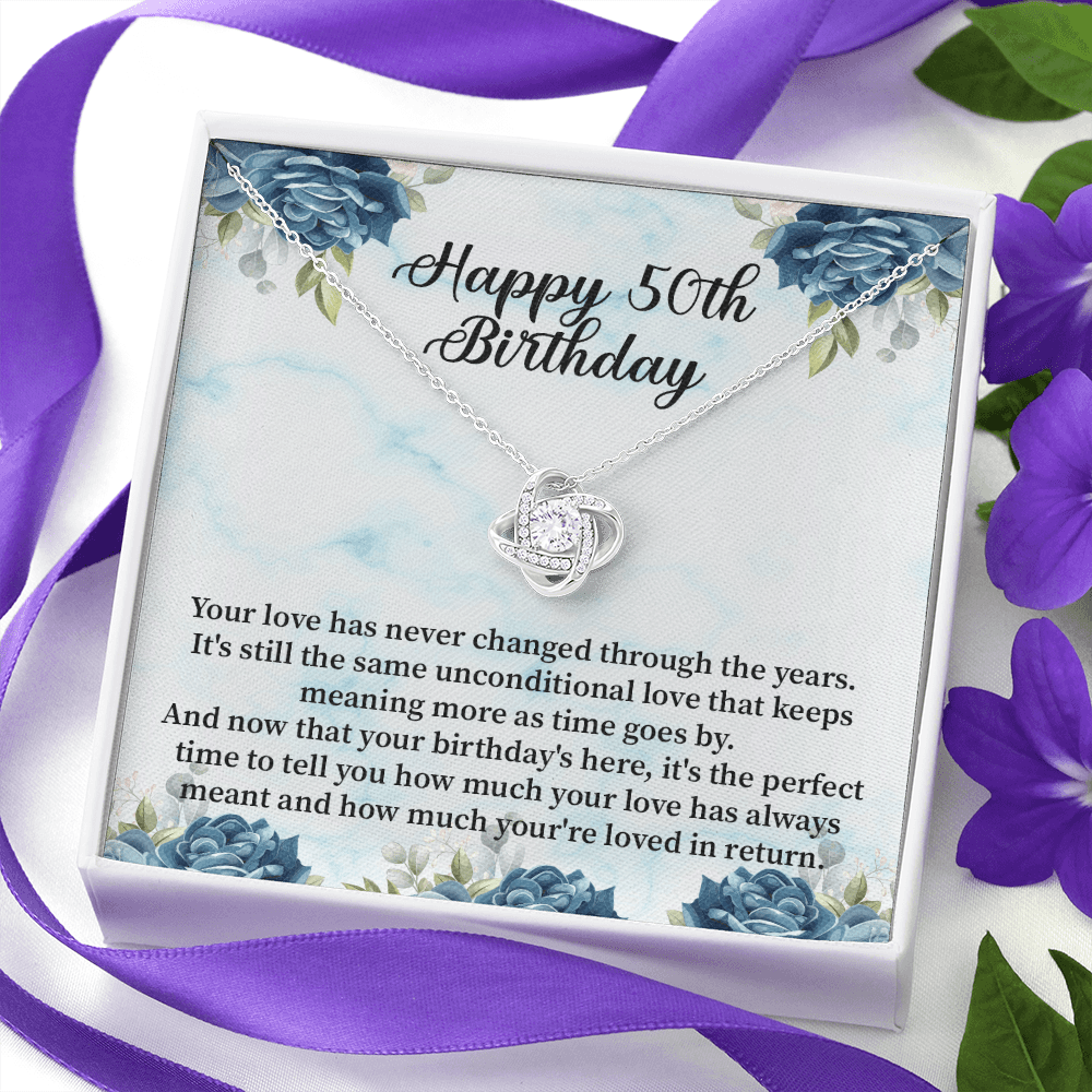 Happy 50th Birthday - Love Knot Necklace Message Card