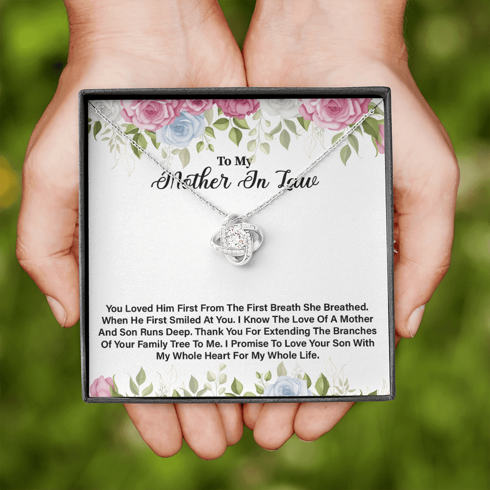 Mother In Law - You Loved Him First Love Knot Necklace Message Card