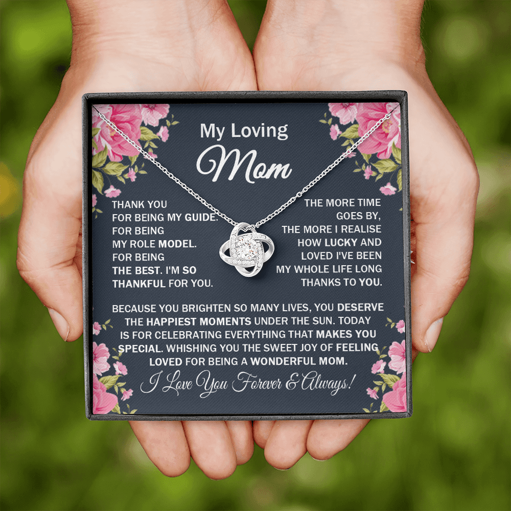 Amazing Loving Mom - Thank You for Being My Guide - Love Knot Necklace Message Card Gift for Mom Mother's Day Birthday from Daughter Son