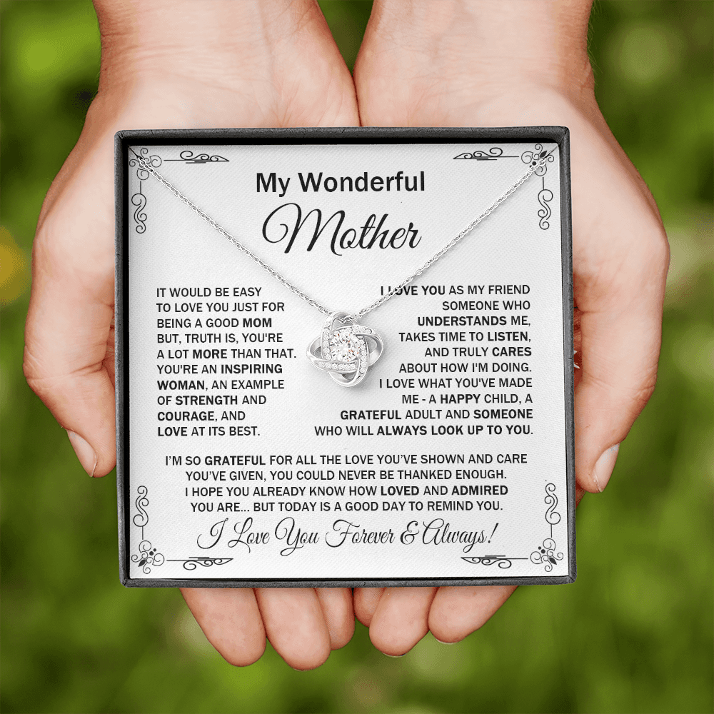 Wonderful Mother - It Would Be Easy To Love You - Love Knot Necklace Message Card Gift For Mother's Day Birthday