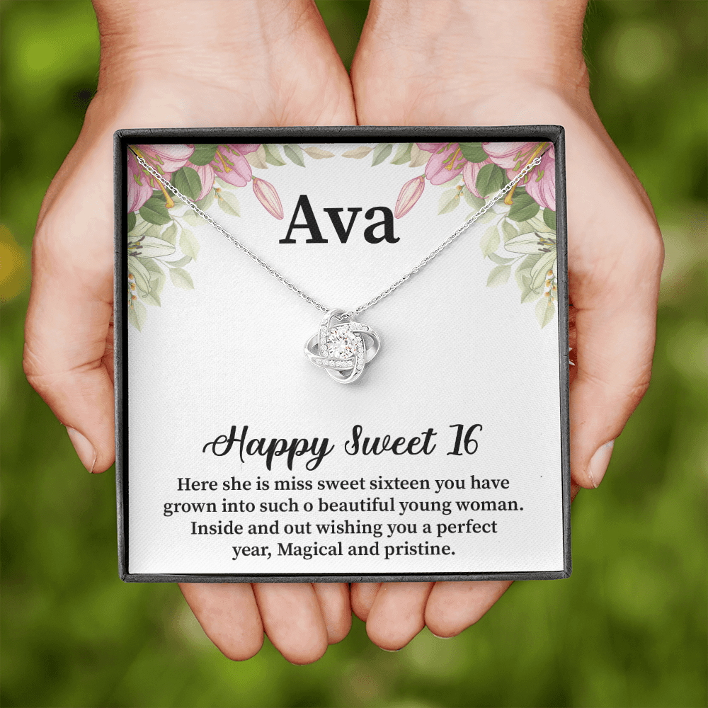 Ava - Personalized Birthday Love Knot Necklace Message Card