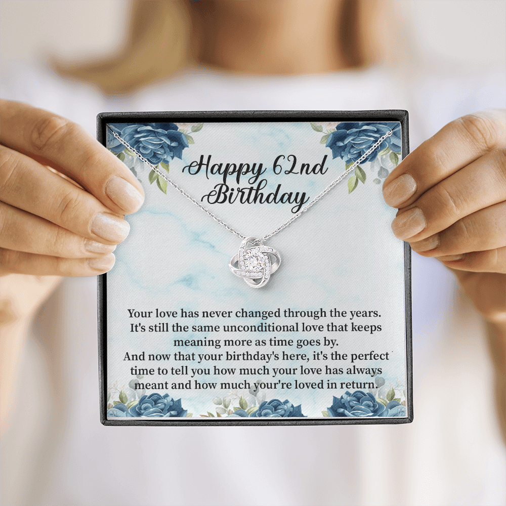 Happy 62nd Birthday - Love Knot Necklace Message Card