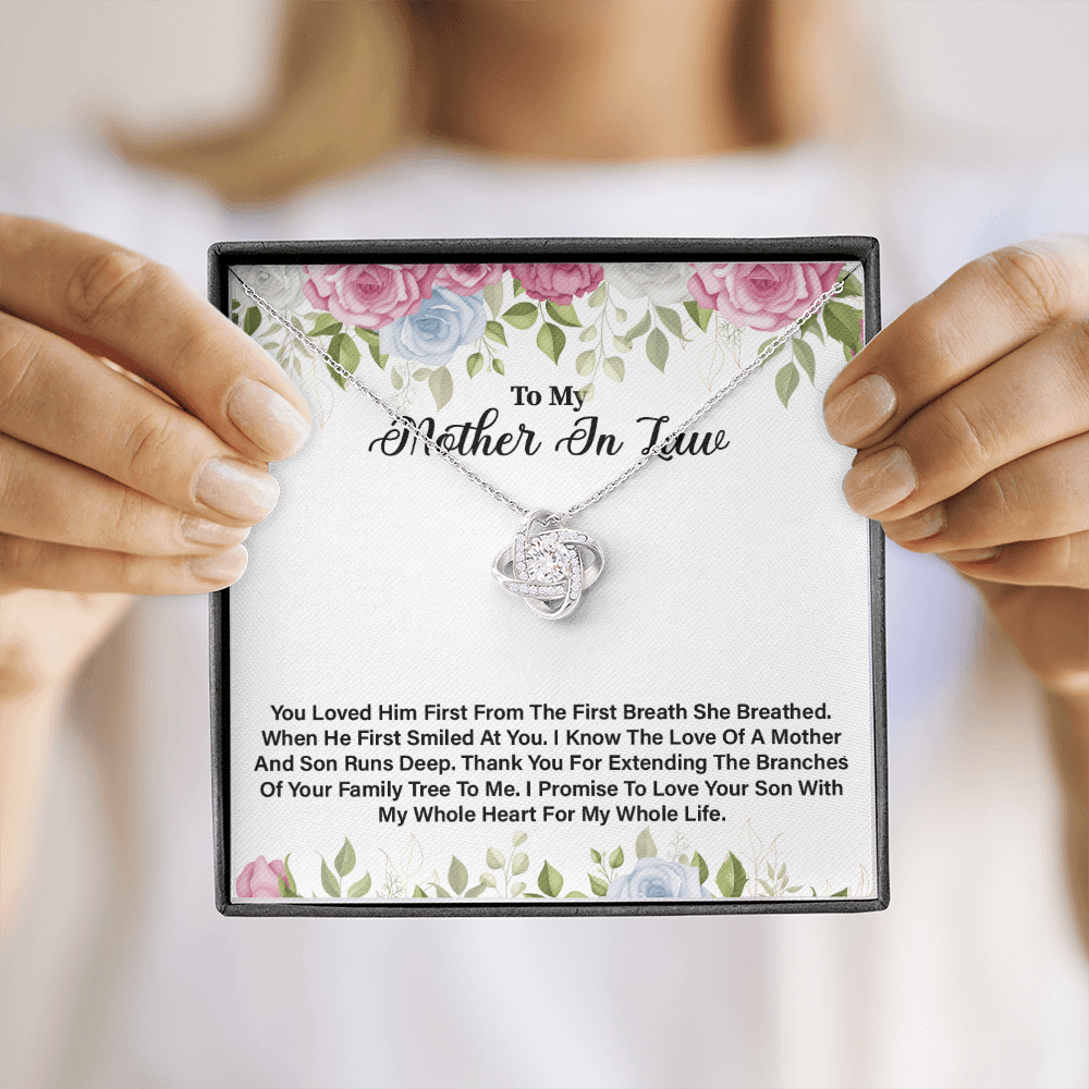 Mother In Law - You Loved Him First Love Knot Necklace Message Card