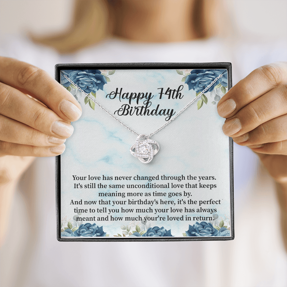 Happy 74th Birthday - Love Knot Necklace Message Card
