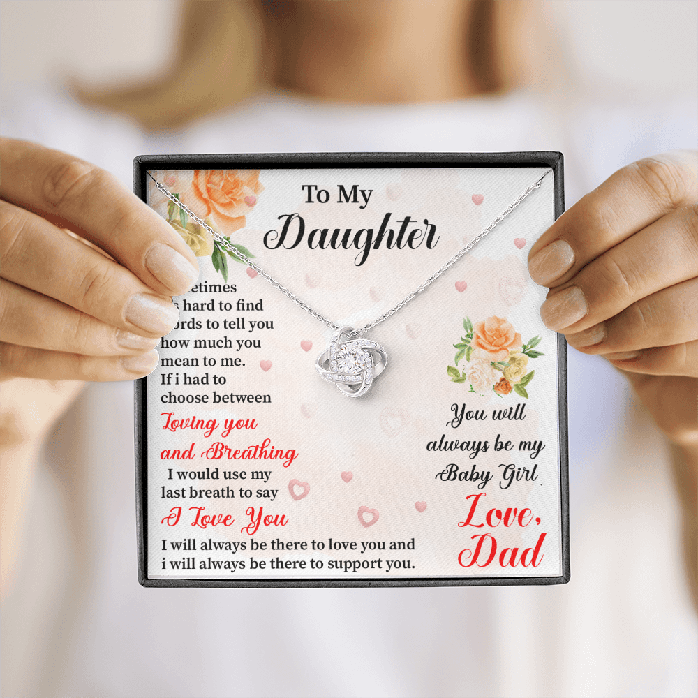 Daughter - Sometimes It's Hard To Find Words Love Knot Necklace Message Card