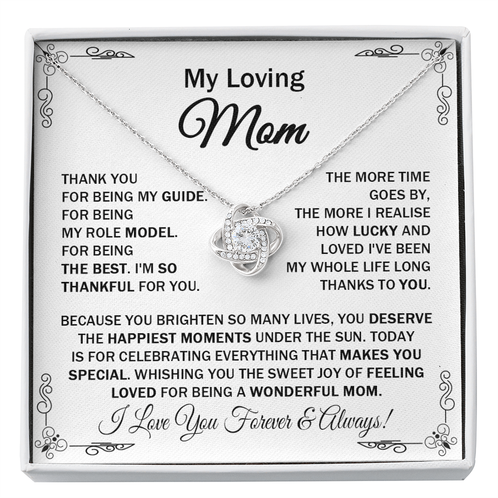 Loving Mom - Thank You For Being My Guide - Love Knot Necklace Message Card Gift For Mom Mother's Day Birthday From Daughter Son