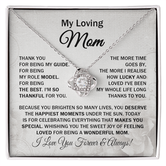 Beautiful Loving Mom - Thank You for Being My Guide - Love Knot Necklace Message Card Gift for Mom Mother's Day Birthday from Daughter Son