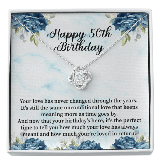 Happy 50th Birthday - Love Knot Necklace Message Card
