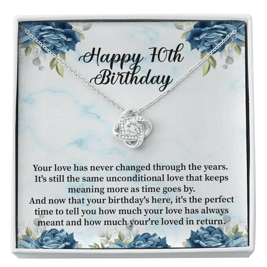 Happy 70th Birthday - Love Knot Necklace Message Card
