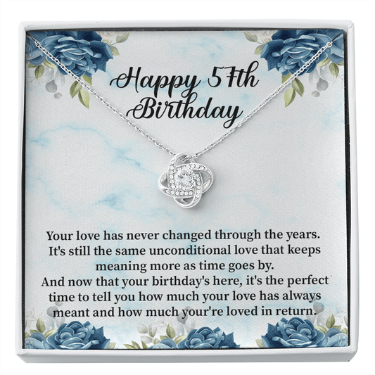 Happy 57th Birthday - Love Knot Necklace Message Card