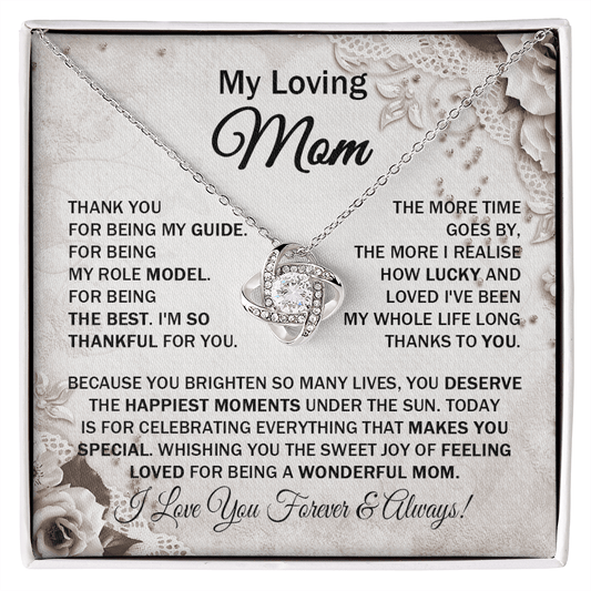 Loving Mom - Thank You for Being My Guide - Love Knot Necklace Message Card Gift for Mom Mother's Day Birthday from Daughter Son Cute