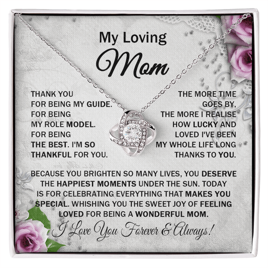 Loving Mom - Thank You for Being My Guide - Love Knot Necklace Message Card Gift for Mom Mother's Day Birthday from Daughter Son Family