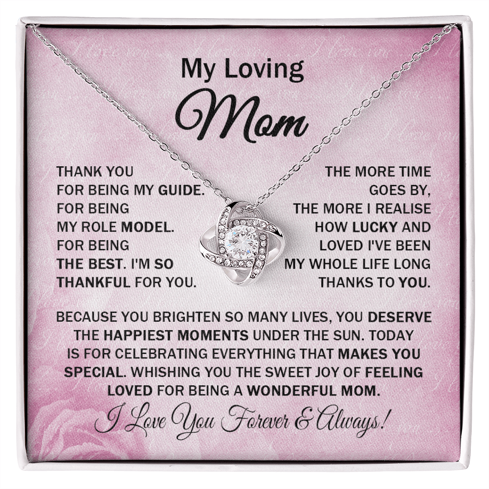 Loving Mom - Thank You for Being My Guide - Love Knot Necklace Message Card Gift for Mom Mother's Day Birthday from Daughter Son Grandmother