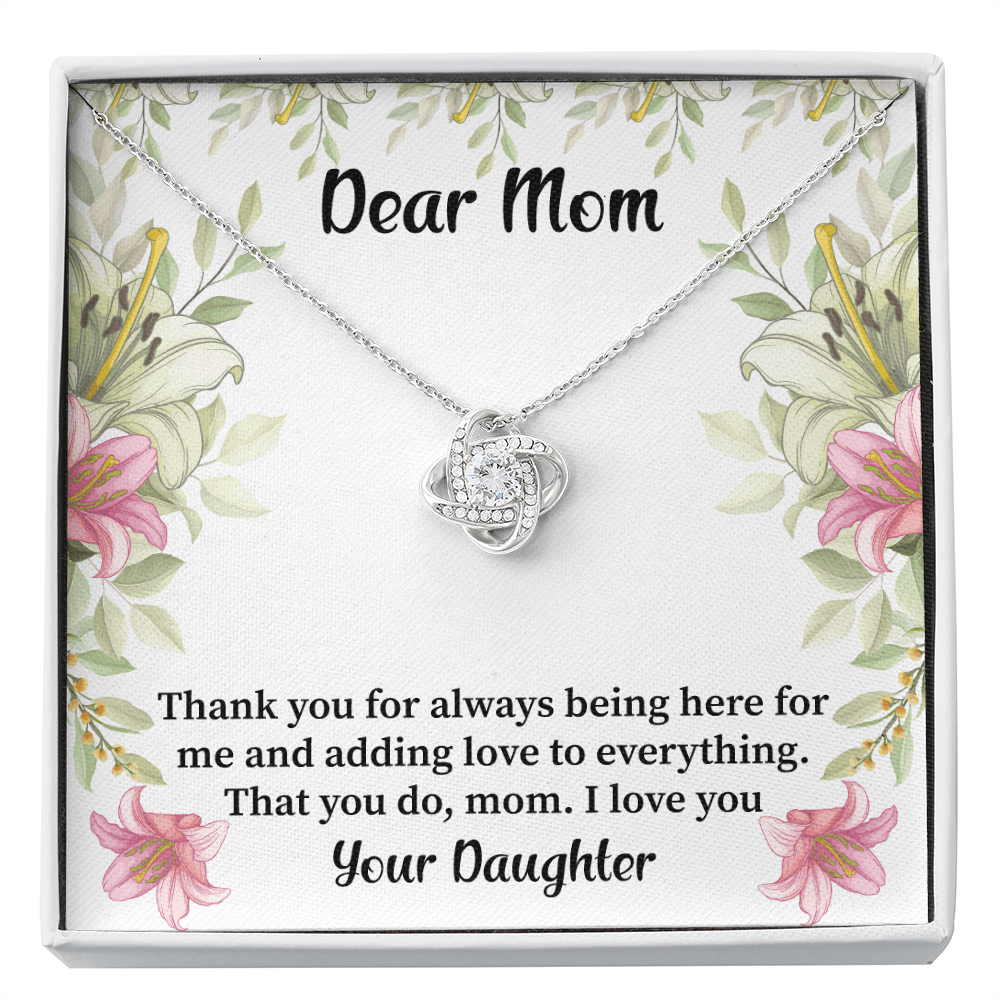 Mom - Thank You For Always Being Here Love Knot Necklace Message Card