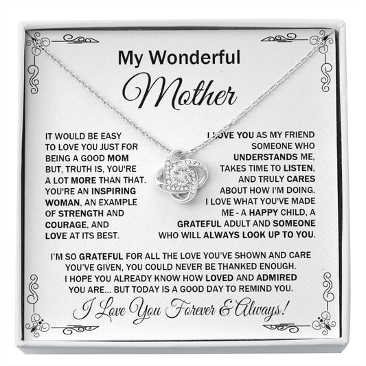 Wonderful Mother - It Would Be Easy To Love You - Love Knot Necklace Message Card Gift For Mother's Day Birthday